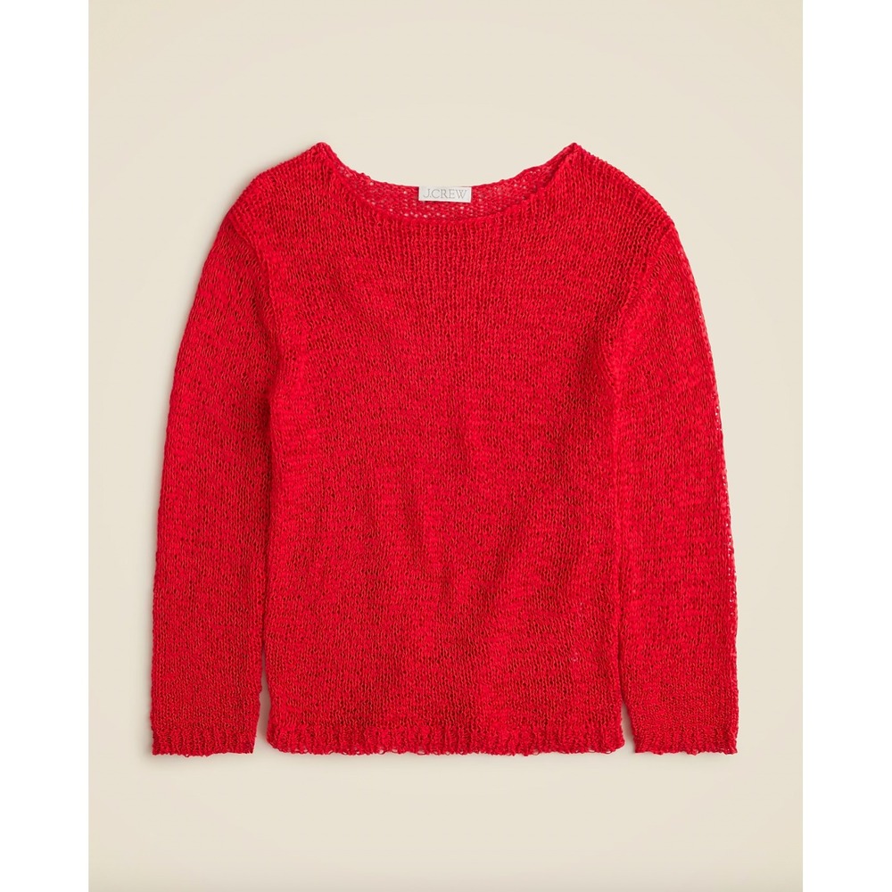 J.Crew Montauk Relaxed Open Knit Lightweight Sweater Red Coastal Preppy Size M